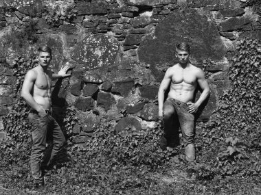 Taşlı duvar zemin üzerinde Kas İkizler