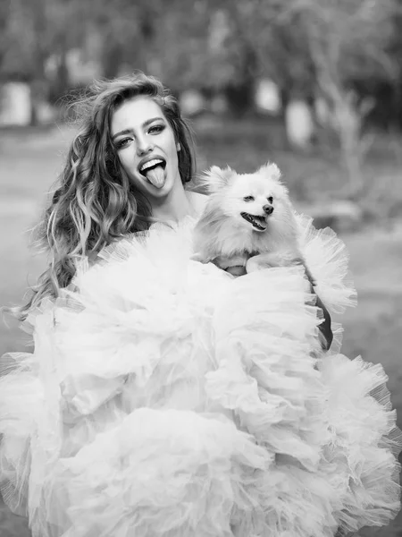 Glamour vrouw met hond — Stockfoto