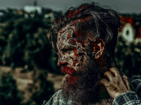 Halloween war soldier with wounds on face profile — Stock Photo, Image