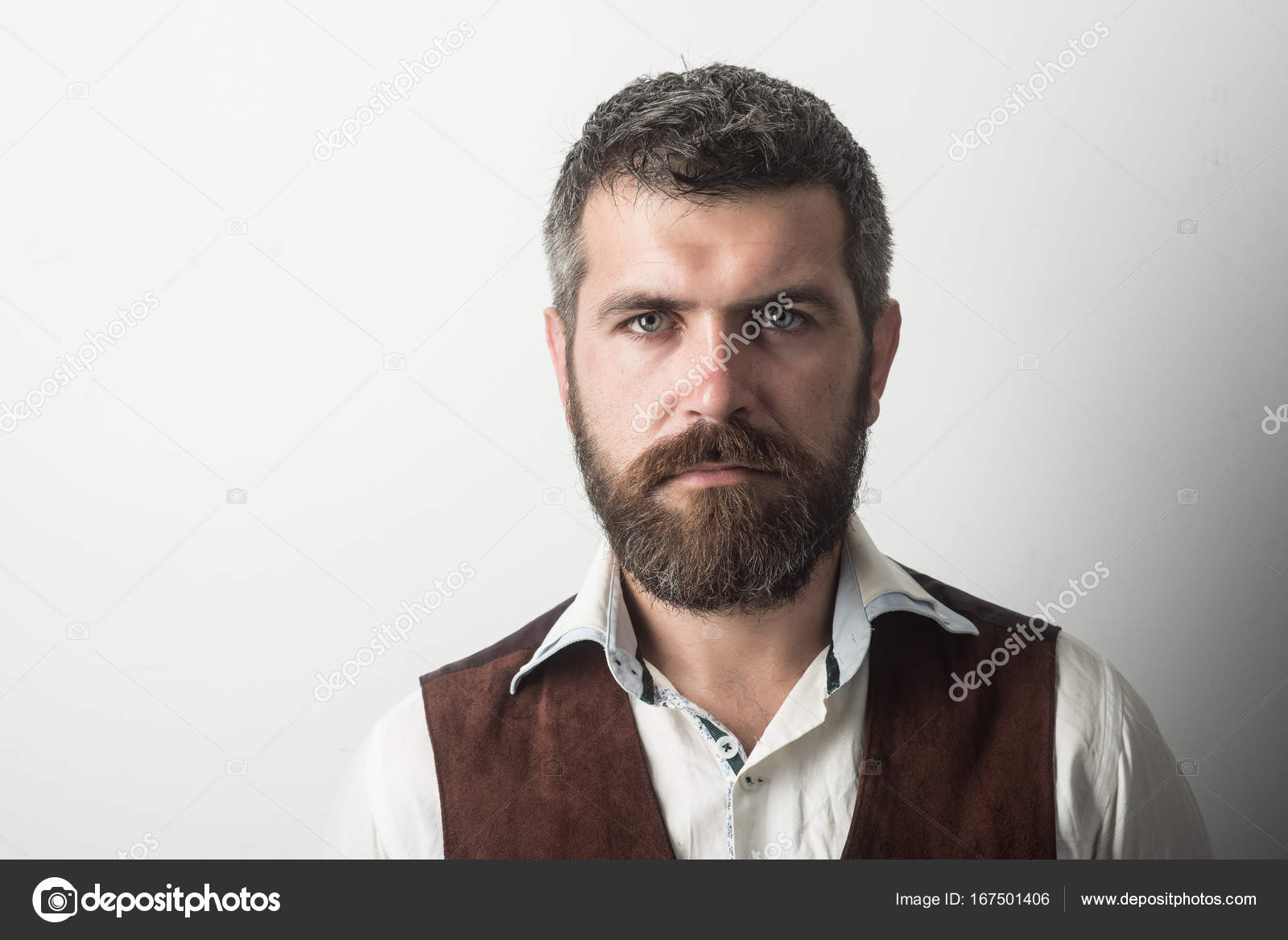 Man with long beard and mustache on serious face. — Stock Photo ...