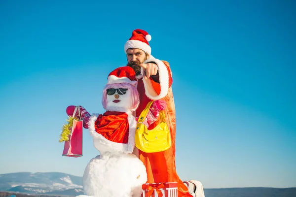 Santa hipster met wijzende vinger hand — Stockfoto