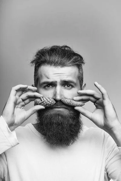 Homme barbu avec moustache de pinecone — Photo