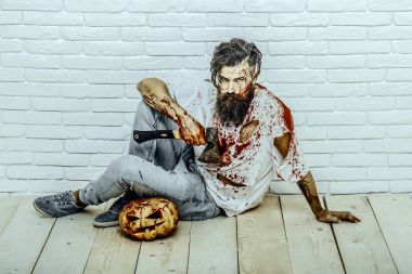 Cadılar Bayramı hipster kırmızı kan splatters ile sakallı
