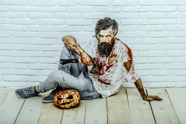 Cadılar Bayramı hipster kırmızı kan splatters ile sakallı