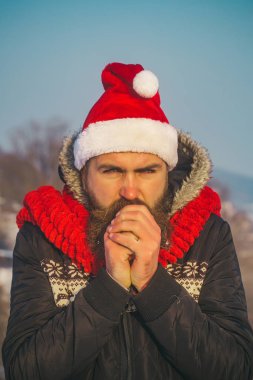 Noel adam uzun sakal ve bıyık yüz.