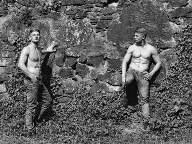 Taşlı duvar zemin üzerinde Kas İkizler