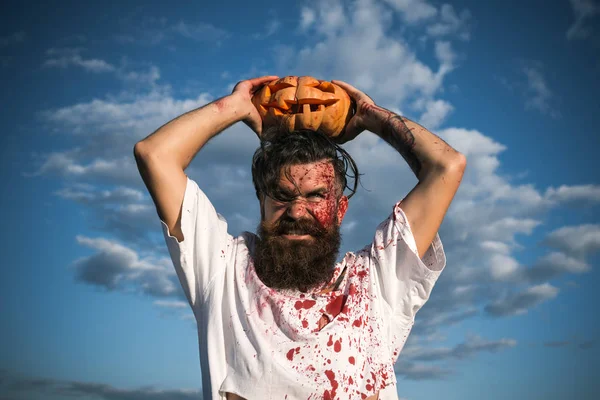 Halloween hipster grinding teeth with anger