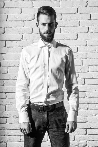 Красивий бородатий чоловік у модній сорочці та штанях — стокове фото