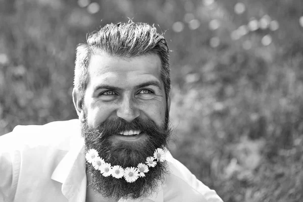 Красивый мужчина с цветами в бороде — стоковое фото