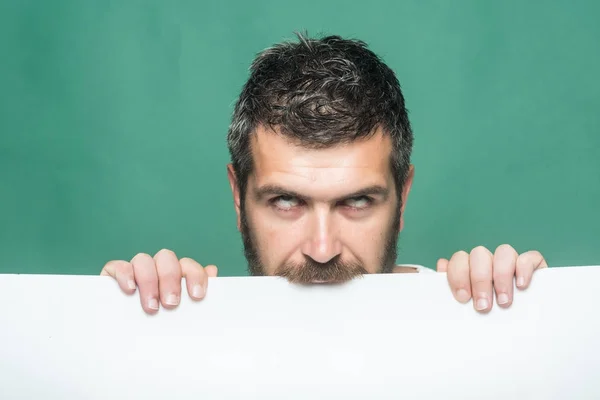 Hombre o barbudo sobre fondo verde . — Foto de Stock