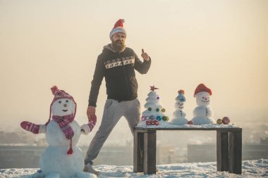 Kar heykel ve xmas ağacı ahşap tablo