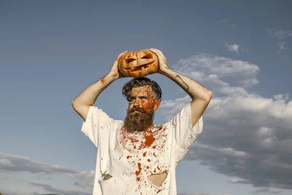 Hipster de Halloween con sangre roja y manchas de sangre — Foto de Stock