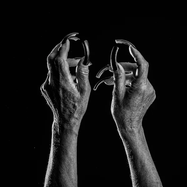 Παλιά γυναικεία χέρια με μακριά νύχια — Φωτογραφία Αρχείου