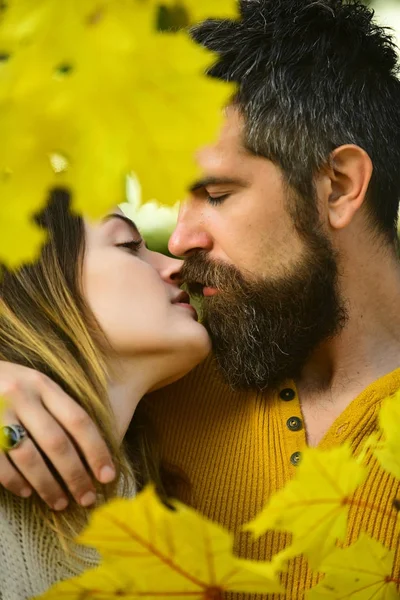 Mann und Frau an gelben Baumblättern. — Stockfoto