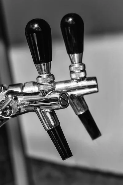 Bright metal taps for beer — Stock Photo, Image
