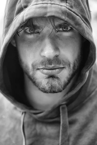 Handsome bearded man in hood — Stock Photo, Image