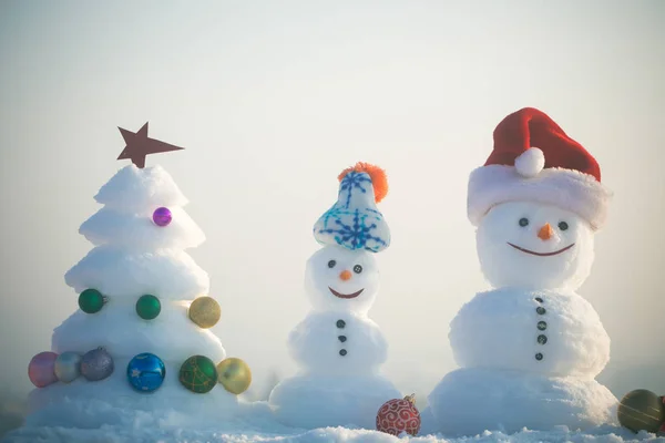 冬の日の帽子で顔と雪だるま — ストック写真