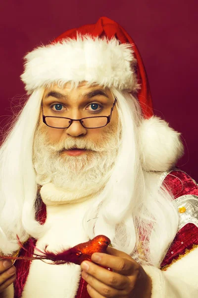 Santa con adorno de pájaro — Foto de Stock