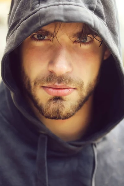 Handsome bearded man in hood