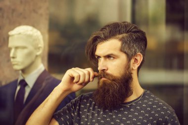 Vitrin mankeni ile yakınındaki sakallı adam