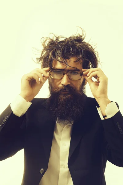 Бородатый человек сумасшедший ученый профессора в очках — стоковое фото