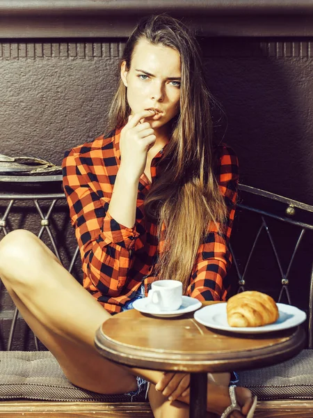 Sexy girl licks finger — Stock Photo, Image