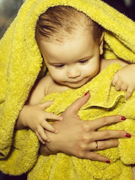 Little boy in yellow towel — Stock Photo, Image