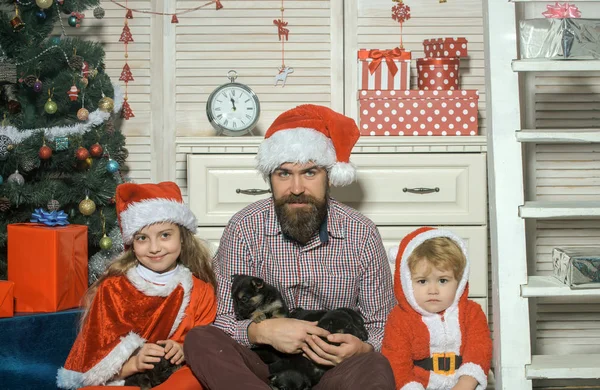 Noel Baba çocuk, sakallı adam, Noel ağacı — Stok fotoğraf