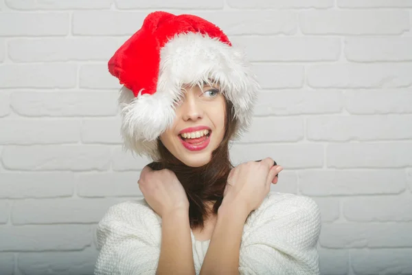 Santa claus girl in red hat. — Stock Photo, Image