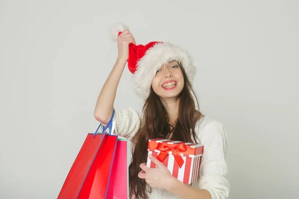 Christmas woman with happy face. — Stock Photo, Image