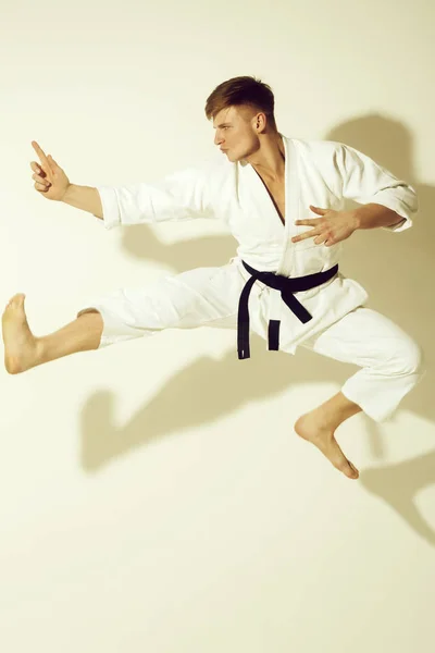 Stilig karate master hoppning i kampen mot hållning — Stockfoto