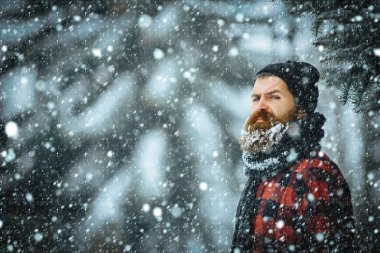 karlı kış soğuk orman, sakallı Noel adam