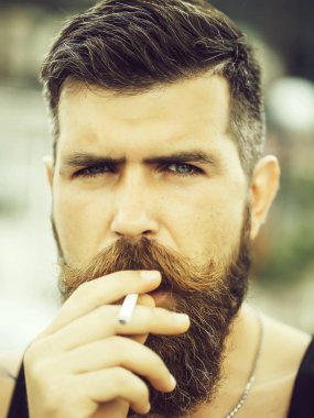 Sakallı adam Sigara İçilmeyen kaşlarını