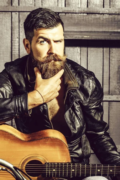 Frown bearded man hipster biker — Stock Photo, Image