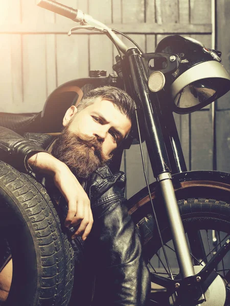 Bearded man hipster biker — Stock Photo, Image