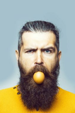 yumurta ile ciddi sakallı adam