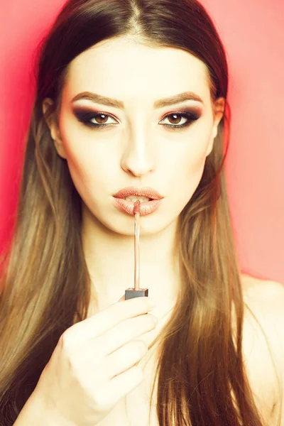 Sexy woman with beige lipstick — Stock Photo, Image