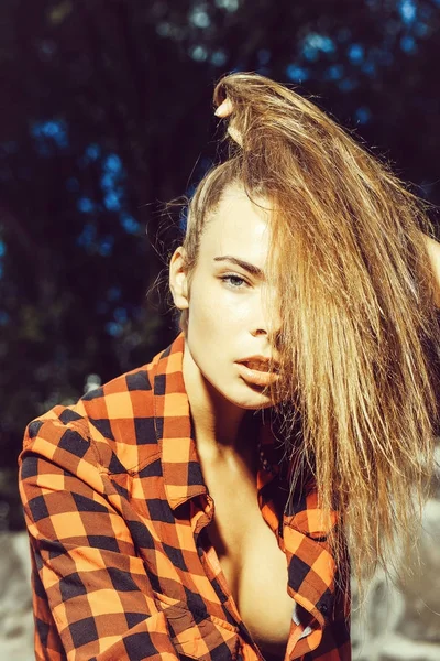 Sexy girl in checkered shirt — Stock Photo, Image