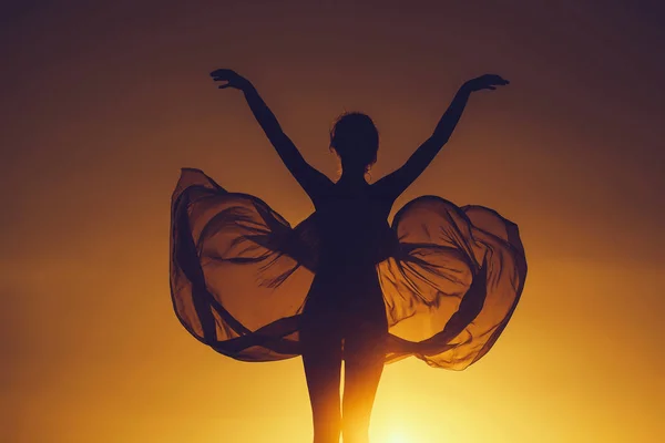 Silhouette of girl over sunset — Stock Photo, Image