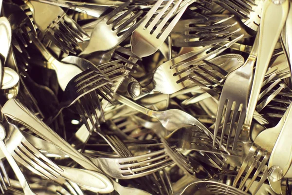 Many silver forks — Stock Photo, Image
