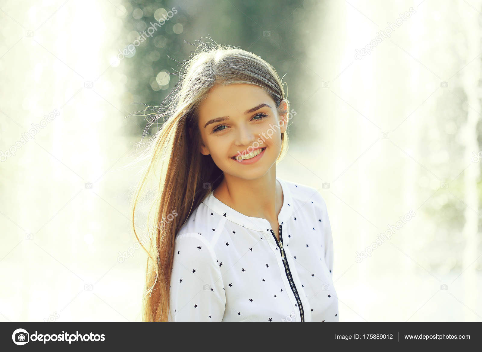 Blonde Cute Girl On Sunny Day Stock Photo C Tverdohlib Com