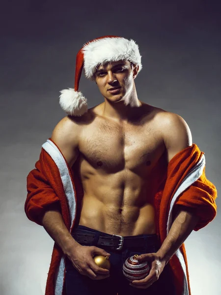 Muscular Papai Noel homem — Fotografia de Stock