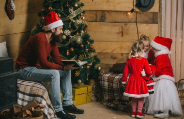 Noel Baba çocuk ve sakallı adam, Noel ağacı.