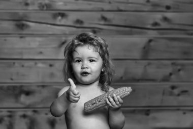 sarı mısır yeme komik küçük çocuk çocuk