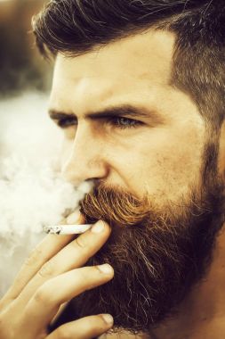 Sakallı adam Sigara İçilmeyen kaşlarını