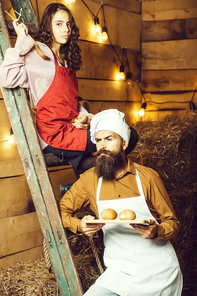 Chef cook and girl — Stock Photo, Image