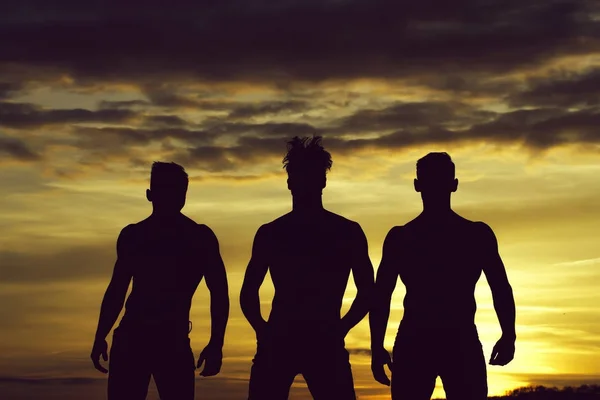 Stattliche muskulöse Männer im Sonnenuntergang — Stockfoto