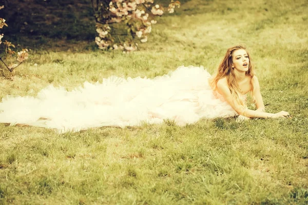Гламурна жінка на зеленій траві — стокове фото