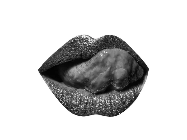 Altın seksi kadın dudaklar üzerinde beyaz izole — Stok fotoğraf