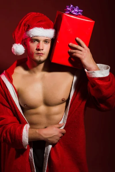 Chamada Menino Atleta Sexy Homem Xmas Jovem Vestido Pai Natal — Fotografia de Stock